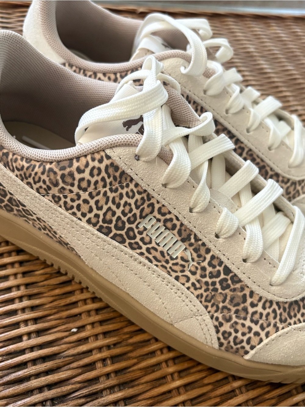 Puma Club 5v5 Women's Cream and Leopard-Print Sneakers US 7.5 - Picture 2 of 9